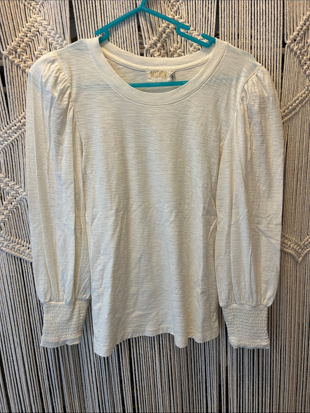 Anthropology Ivory Puff-Sleeve Long-Sleeve Top